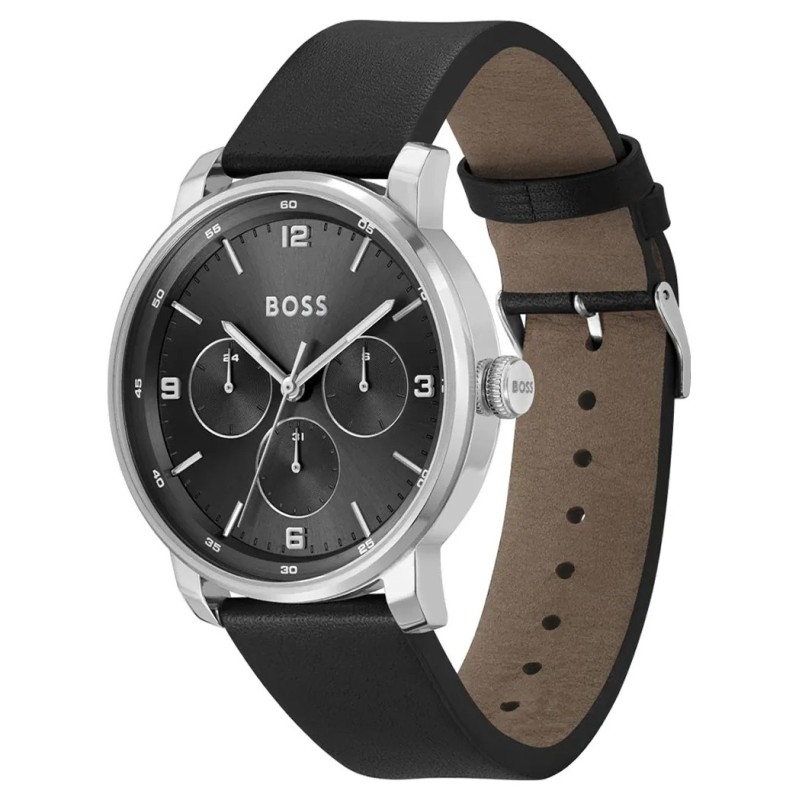 HUGO BOSS Contender Multifunction Black Leather Strap 1514125