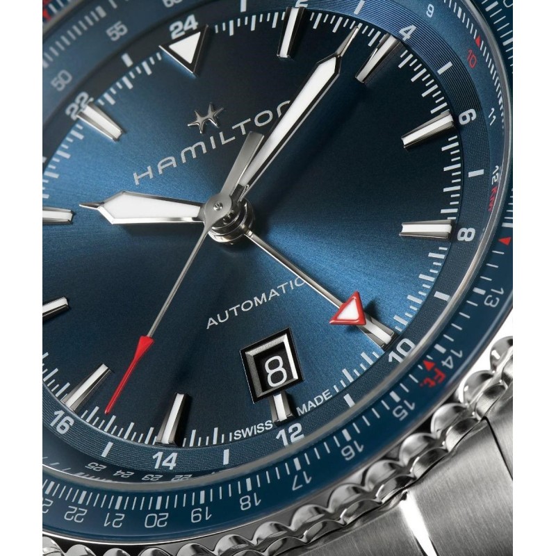Ρολόι HAMILTON Khaki Aviation Converter Auto GMT Με Ασημί Ατσάλινο Μπρασελέ H76715140