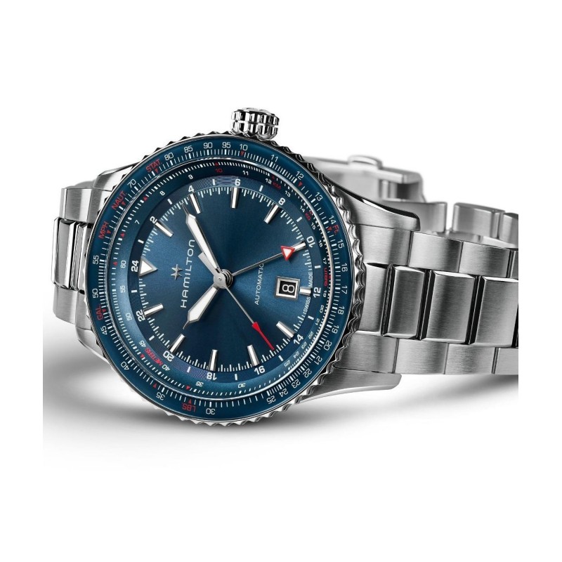 Ρολόι HAMILTON Khaki Aviation Converter Auto GMT Με Ασημί Ατσάλινο Μπρασελέ H76715140